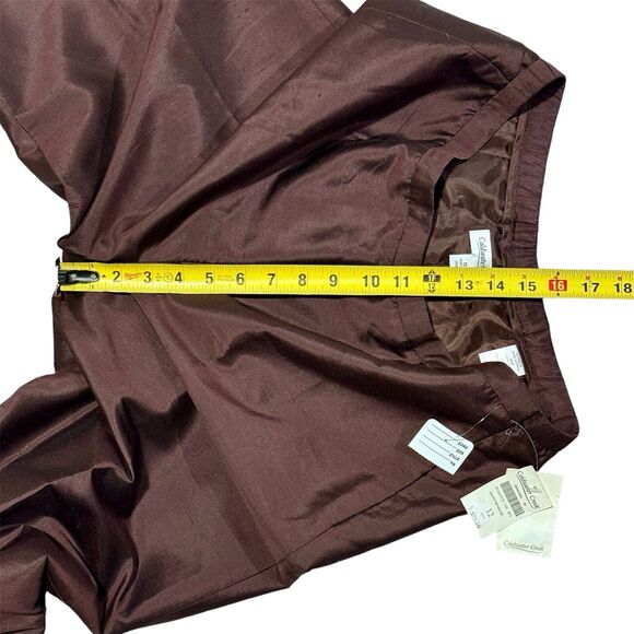 Coldwater Creek NWT Silk Flat Front Side Zip Trousers Brown 12 Lined Cropped - Picture 9 of 9